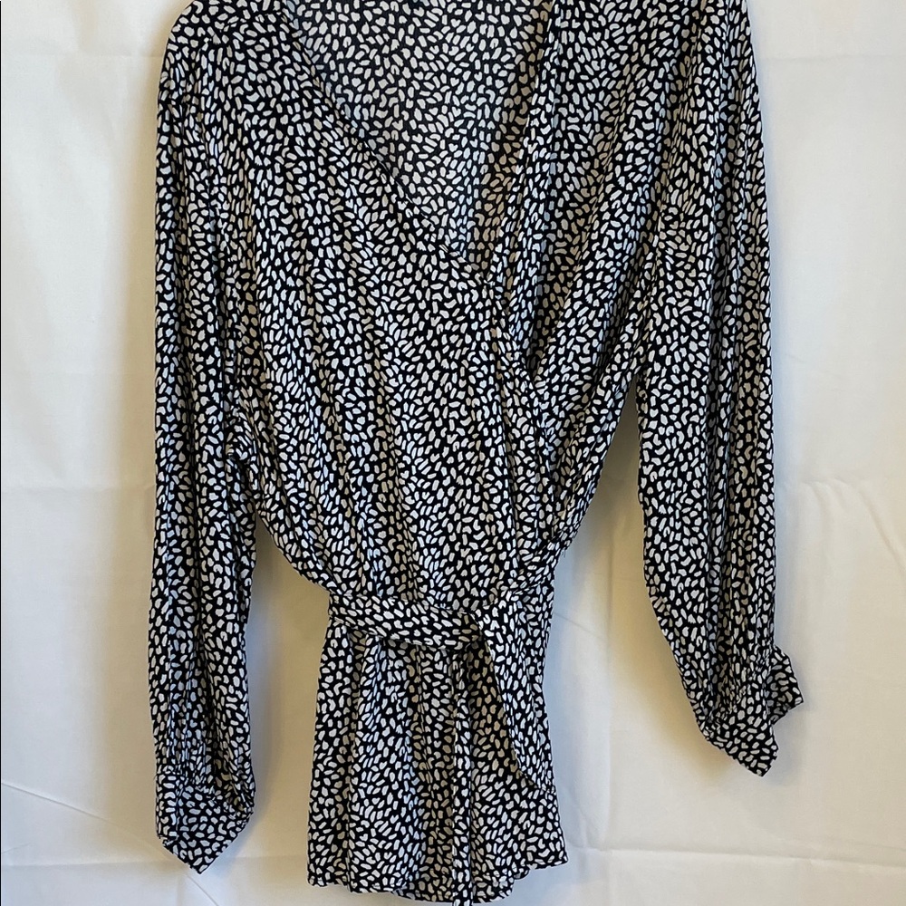 Talbots Black and White Patterned Wrap Blouse